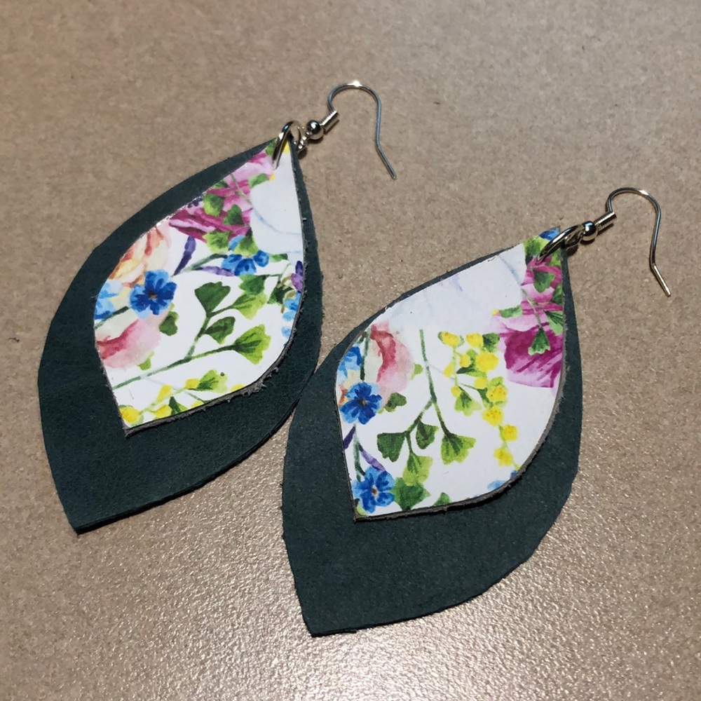 Leather teardrop earrings, handmade